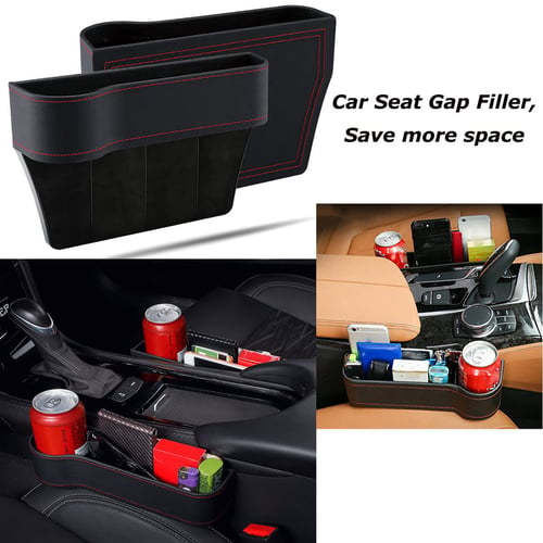 2 Pack,Black VVHOOY Car Seat Gap Filler,PU Leather Seat Console Organizer Pocket Car Seat Catcher Between Seats Organizer for Wallet Cellphone Coins Keys Cards Drink Cups Candy Glasses Holder Box 