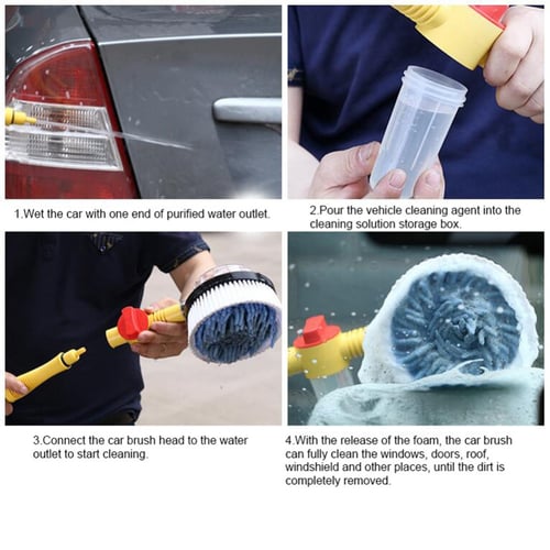Car Wash Water Flow Foam Brush Automatic Professional Rotating Clean Brush Tool