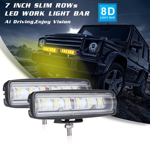 2x Yellow Ultra Slim 7'' INCH Single Row LED Work Light Bar For Car ATV Off road 