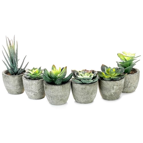 6 Pots Small Artificial Succulent, Fake Plants For Kitchen Countertop