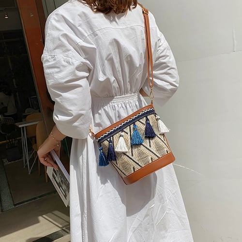 Vintage Crossbody Bag Women Weaving Tassel Shoulder Bag Messenger