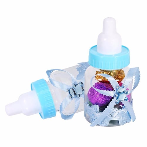 Color : Blue 50pcs 3.5 Inch Mini Baby Bottle Shower Box Blue Pink Candy Box Gifts Decorations