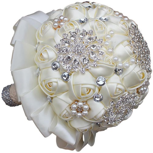 Wedding Bouquets Artificial Flowers Beaded Crystal Roses Bridesmaid Accessories 