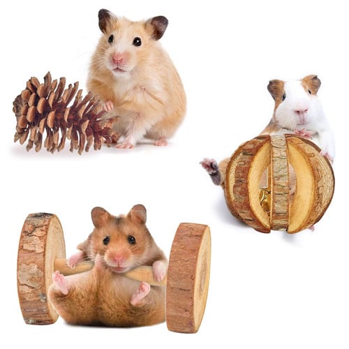 1PC Natural Wood Chew Toys Bell Roller Dumbells For Pet Rabbits Hamsters Rat E&F 