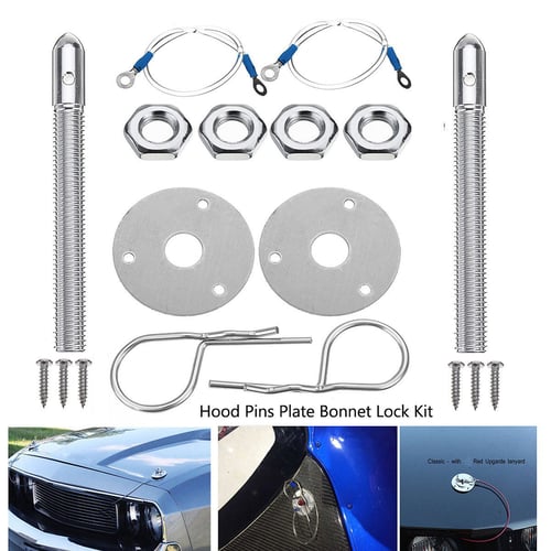 Silver Stainless Steel Hood,Universal Bonnet Hood Pin Pins Lock Latch Kit for Racing Sport Car