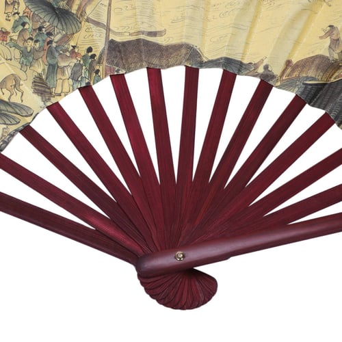 24.4" Open Width Chinese Character Print Bamboo Ribs Folding Hand Fan 