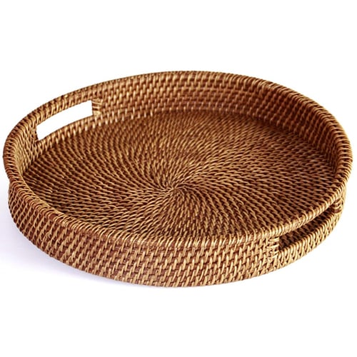 Rattan Tray With Handle - Hand-Woven Multi-Purpose Wicker Tray With Durable 1X 