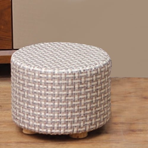 Small Stool Wooden Ottomans With Linen, Small Round Footstool Cover