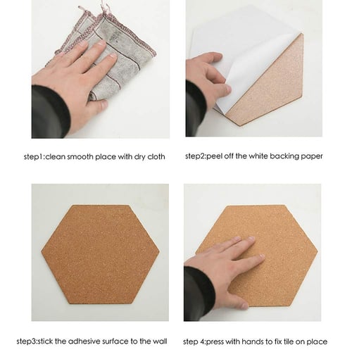 4Pcs Hexagon Cork Board Tiles Self Adhesive Pin Board Decoration Bulletin Board* 