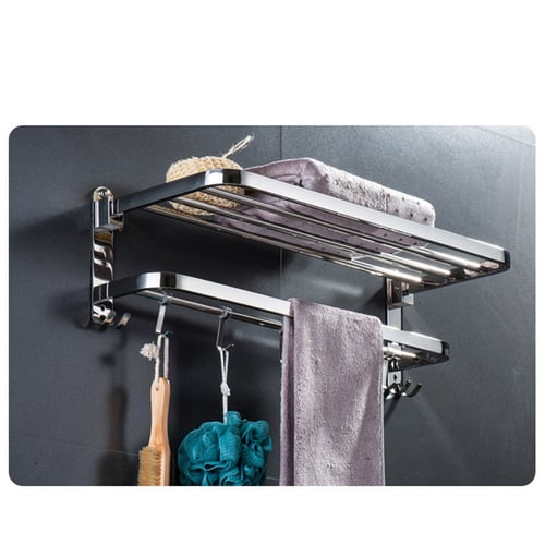 Stainless Steel Anti-Rust Bathroom Washroom Towel Rack Shelf Holder Wall Mounted Space-Saving Double Rod Household Hanging Bar