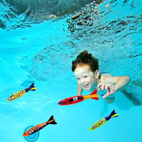 4 Piece Underwater Torpedo Rocket Swimming Pool Toy Swim Dive Kids Toys Fun