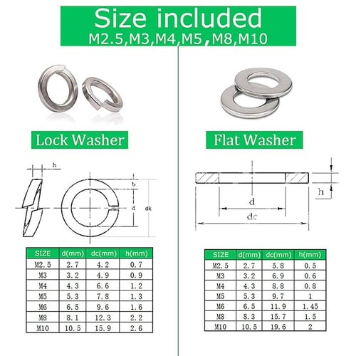 Details about   AuSL 7sizes Stainless Steel Flat Washer And Lock Assortment M2 M3 M4 M5 M6 M8 