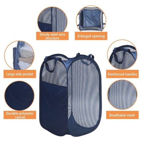 2x Foldable Hamper with Reinforced Carry Handles Laundry Mesh Basket storage bag 