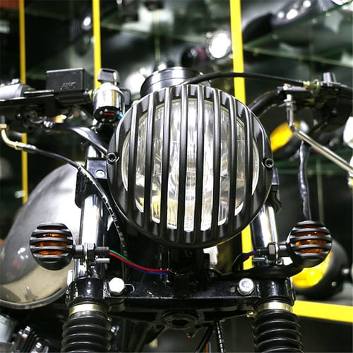 5.75" Black Vintage Style Grill Prison Headlight For Chopper Bobber Cafe Racer