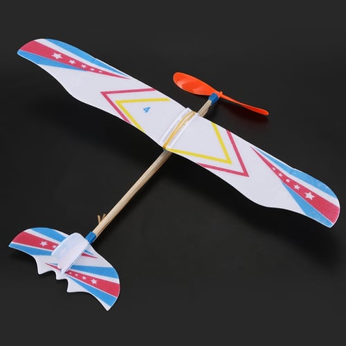 DIY Powered Glider Plane Learning Toys Kids Aircraft Rubber Band 6T 