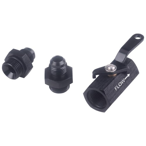 6AN 6AN Aluminum Inline Fuel Shut Off Valve Cut Off With Cable Lever Black 