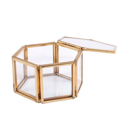 Geometric Clear Glass Jewelry Box Jewelry Organizer Holder Tabletop 