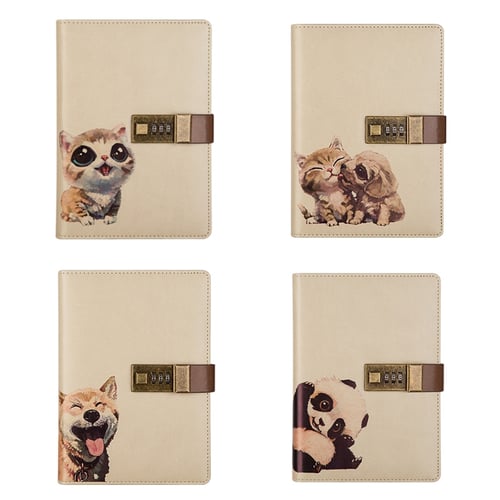 PU Leather Cute pet Diary Pocket Journal Planner Notebook With Lock Password 