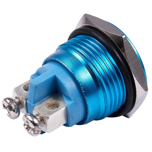 Metal Momentary Round Push Button Switch 16mm Flush Mounted SPST Blue 