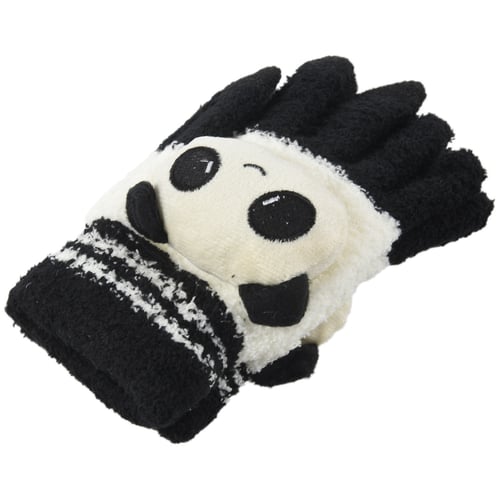 2X Women Winter Sweet Panda Design Touchscreen Gloves Black White K3H5 