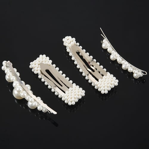 Pearls Hair Clips for Women Girls 4pcs Large Bows/Clips/Ties for Birthday Day 
