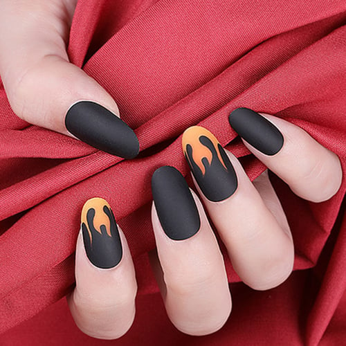 24pcs False Nails Black Long Coffin Flame Fake Nails Full Cover Party Acrylic Nails Art For Women And Girls Buy 24pcs False Nails Black Long Coffin Flame Fake Nails Full Cover