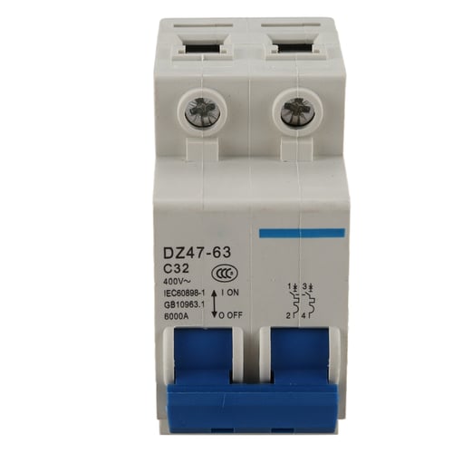 DZ47-63 C32 AC 400V 32A 6KA 2 Poles DIN Rail Mount Miniature Circuit Breaker NEW 
