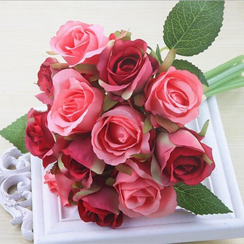 24Pcs/Lot Artificial Rose Bouquet Decorative Foam Flowers Bride Wedding Home 