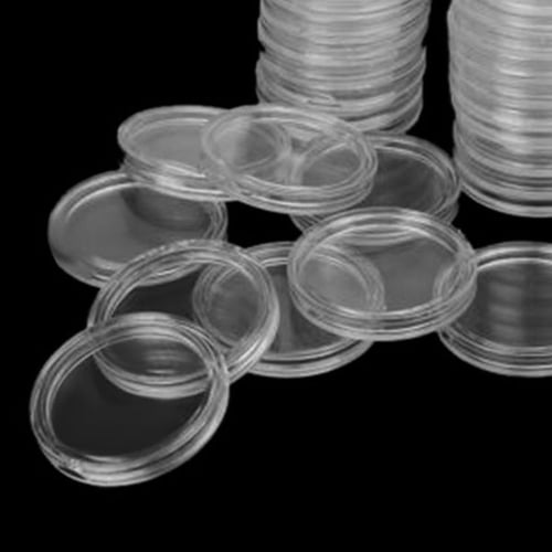 100pcs 21mm Round Coin Holders Clear Capsules Storage Case Box Container Display 