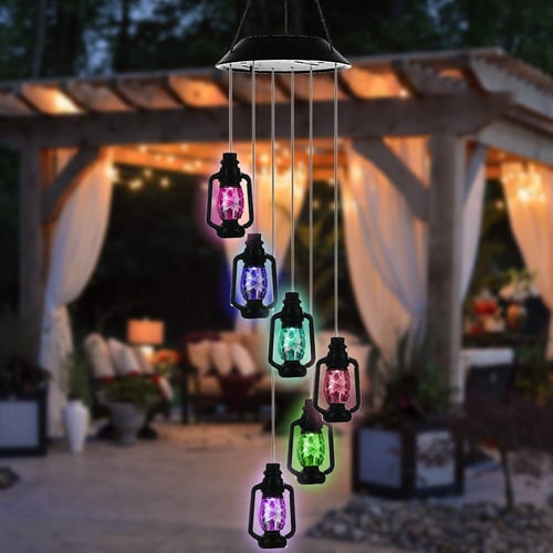 Solar Powered Owl Wind Chimes LED Spiral Spinner Hanging Lamp for Outdoor Garden 