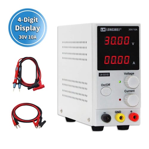 LW3010D DC 30V 10A Lab Adjustable Power Supply Voltage Regulator+3 Test Cable 