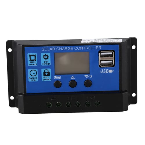 12V/24V LCD Auto Work Solar Charge Controller PWM Dual USB Output Charger 
