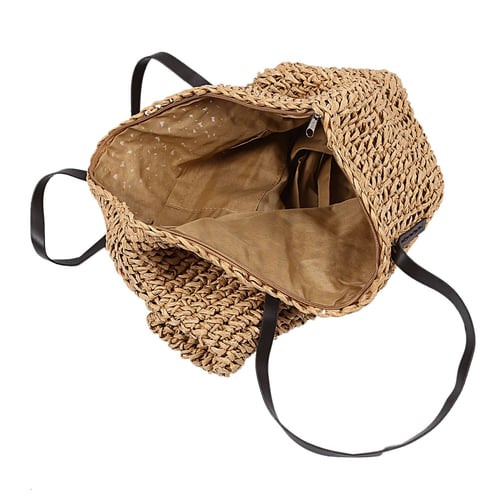 Brown Hot Straw Bag Women Handbag Bohemia Beach Bags Handmade Tote Bags Rattan Shoulder Bags ,Brown 
