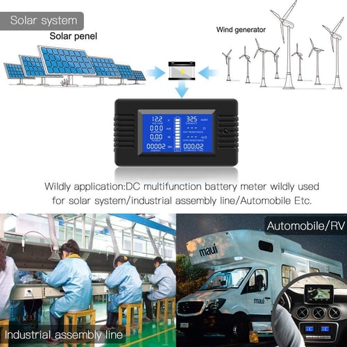 Wie abgebildet Batterie-Stromzähler Spannungsmonitor 12 V 24 V Watt Volt Amp Meter Solar-Windanalysator Energie-Monitor mit LCD-Hintergrundbeleuchtung Free Size 130 A