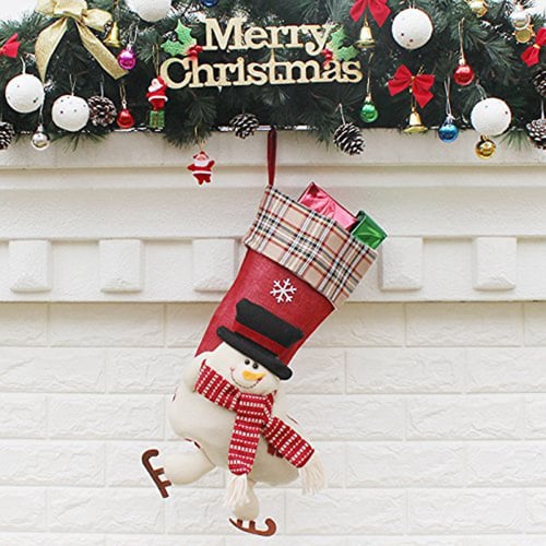 18" Cute Christmas Stocking 3D Santa Snowman Reindeer Xmas Gift Bag Ornaments 