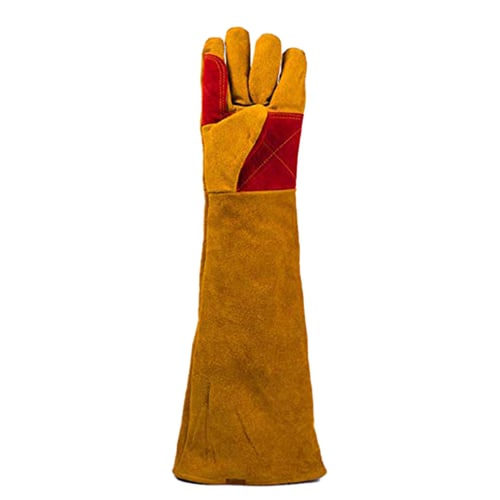 Soft Cotton Lining Red Leather Long Welding Gloves Gauntlets Heat Fire Resistant Camping Gardening Welder Oven Stove BBQ Fireplace Safety Work Gloves 