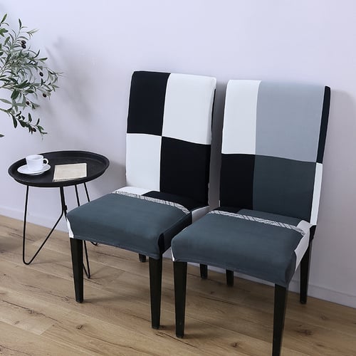 6 X Dining Room Chair Covers Set, Black And White Dining Room Chair Covers