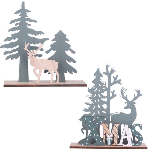 Elk Xmas Tree Pendants Hanging Wooden Christmas Ornaments Party DIY Decor 