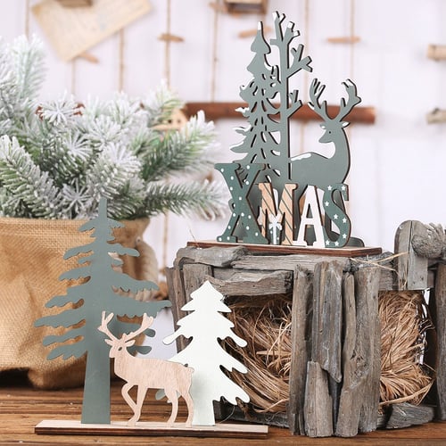 Wood Christmas Elk Deer Ornaments Xmas Tree Hanging Decoration Pendant Gift HD 