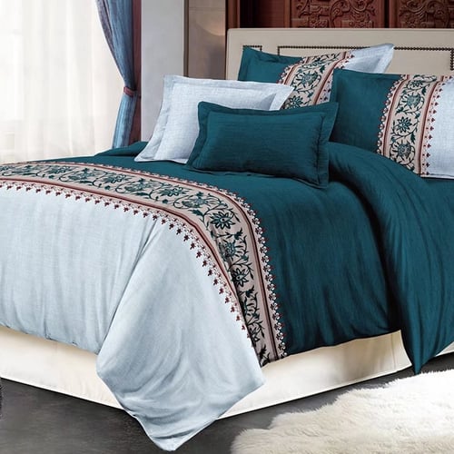 3d Boho Bedding Printed Comforter Sets, Teal Linen Duvet Cover King Size