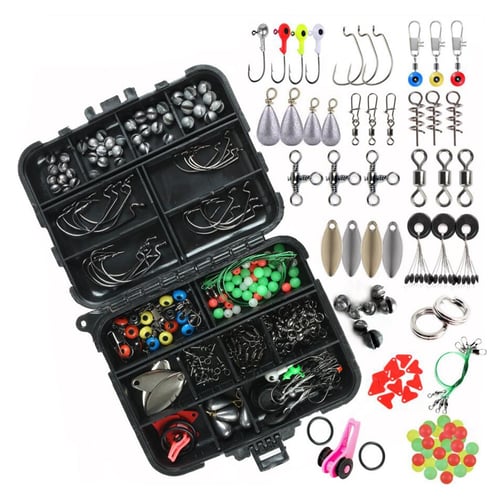 177pcs Fishing Tackle Box Kit Swivels Snaps Sinker Weights Hooks Beads Tools US 