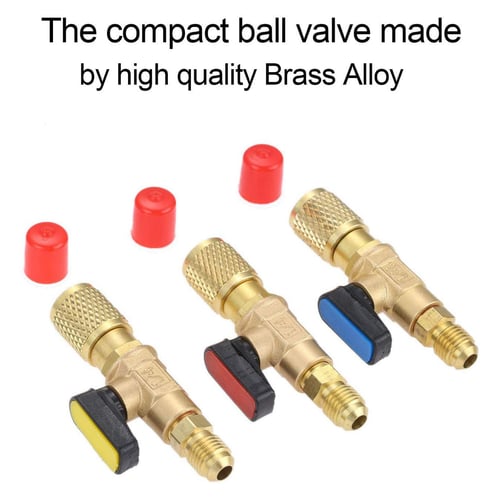 3PCS R410A 1/4" SAE Refrigerant Straight Ball Valves For AC Charging Hoses Brass 