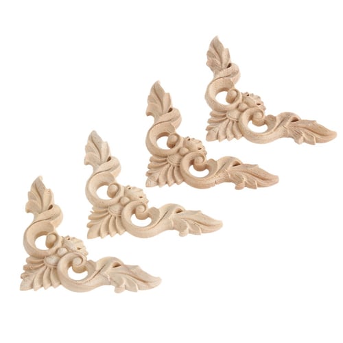 1/4Pcs Wood Carved Applique Onlay Woodcarving Corner Decal Home Furniture Decor 