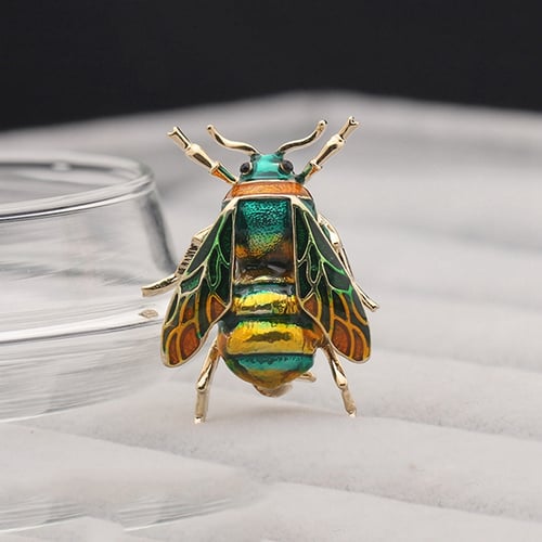 Vintage Style Gold Bumble Bee Green Cyan Enamel Crystal Brooch Pin Insect Gift 