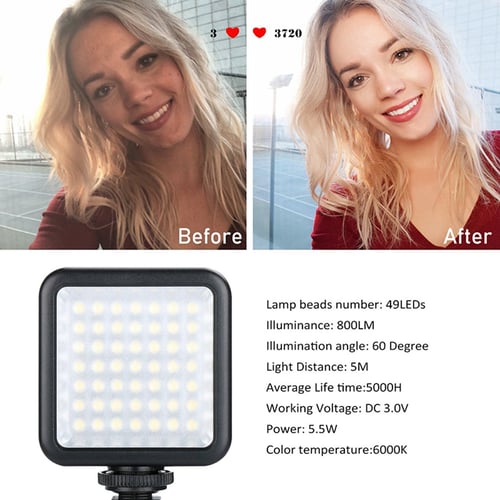 Dimmable Portable Camera Light Panel for Mobile Phones,Canon,Nikon,Sony and Other DLSR Cameras Ultra Bright LED Video Light,Elivern Perfect 49 Led Camera Lighting