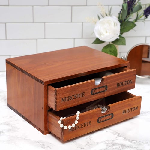 Small Wood Desktop Organizer Storage, Small Wooden Storage Boxes With Drawers