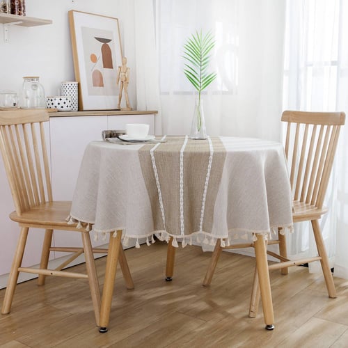 Decorative Table Cloth Cotton Linen, Round Decorator Table Tablecloths