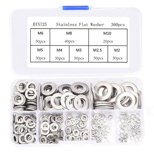 Washers set 360 Stainless Steel Flat & Spring Washer Assortment Rust Resistan 