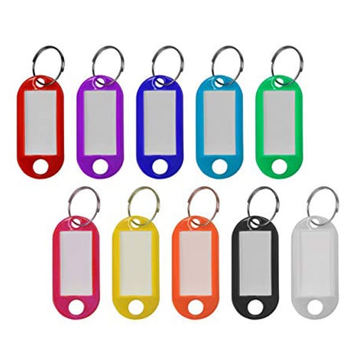 200 Pcs Office Assorted Colors Plastic Key Tags With Split Ring Label Window 