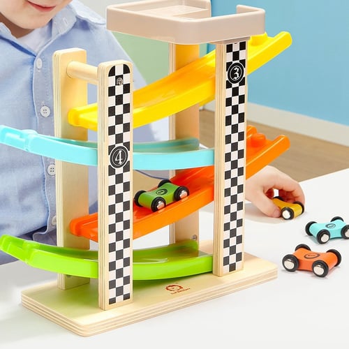 TOP BRIGHT Wooden Car Ramp Race Track Toy Toddler Car Playset  Cars 12 Pack 